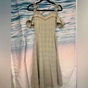 Authentic Liz Lisa maxi check dress with lace up back and drill shoulders